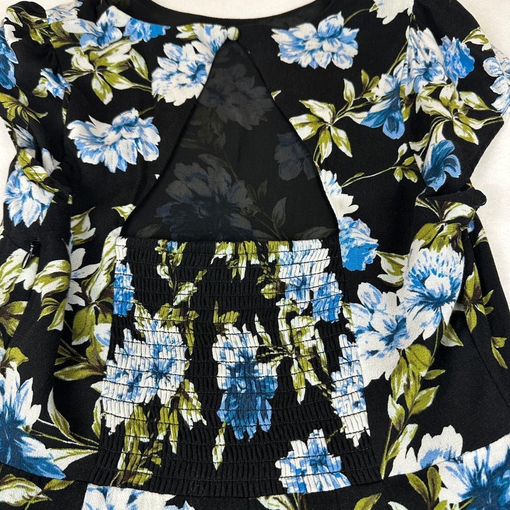 Banana Republic Blue Floral Midi Dress Cap Sleeve Keyhole Back 585951-01 Size 8 - Picture 8 of 14